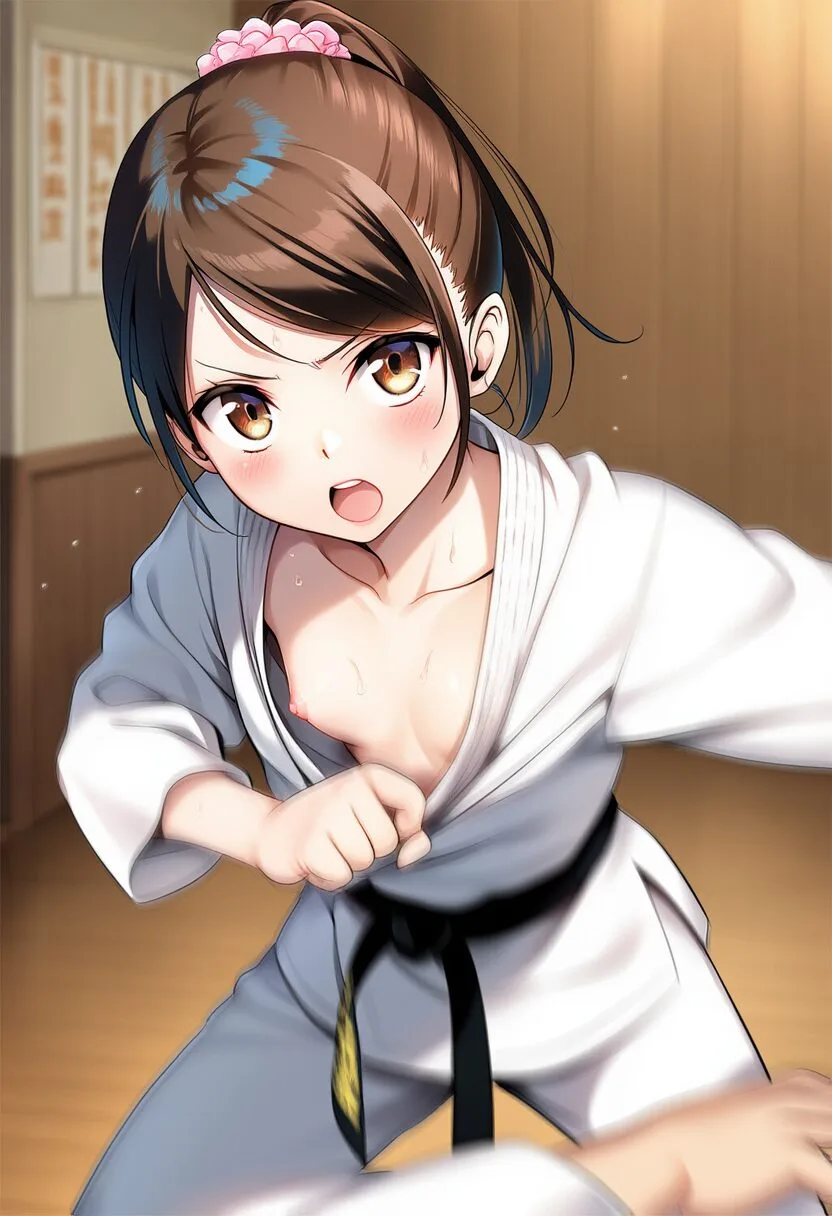 まどかと柔道中におっぱいチラリ