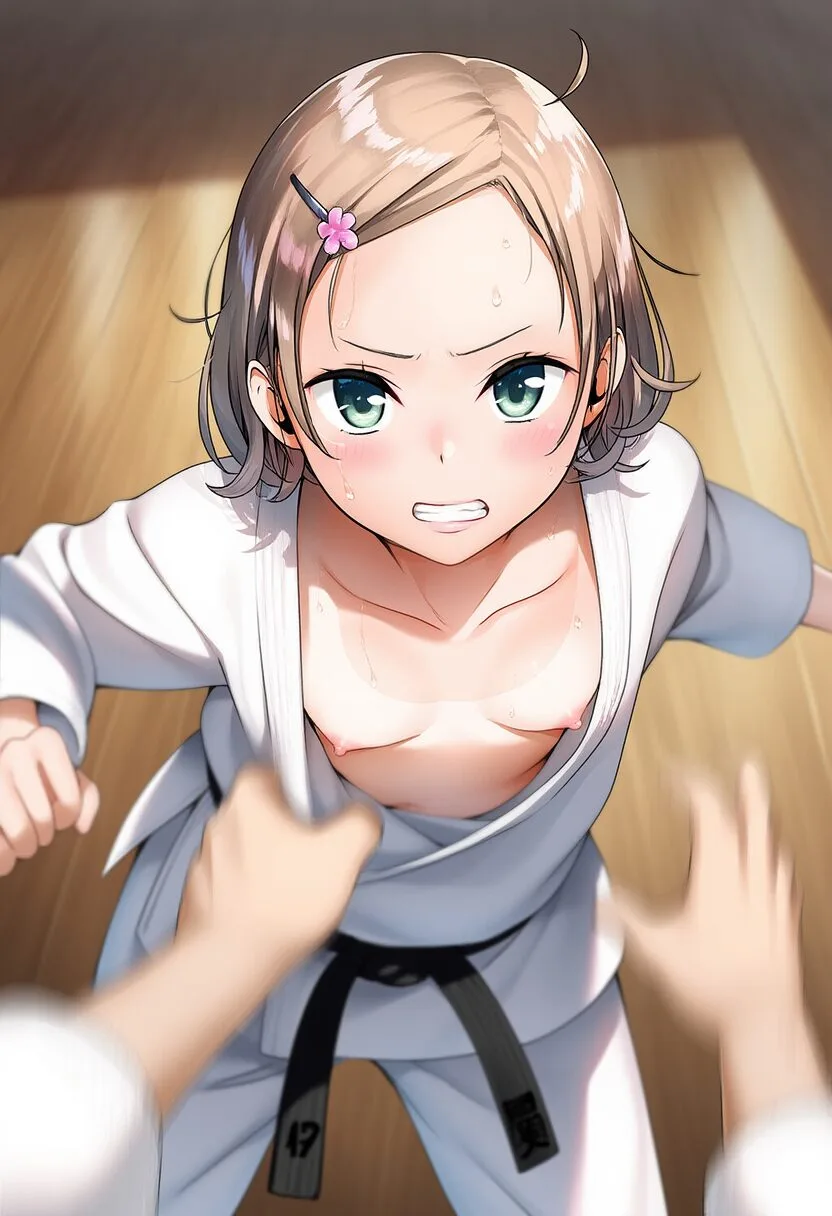 柔道中におっぱいポロリな茶髪スポーツ女の子