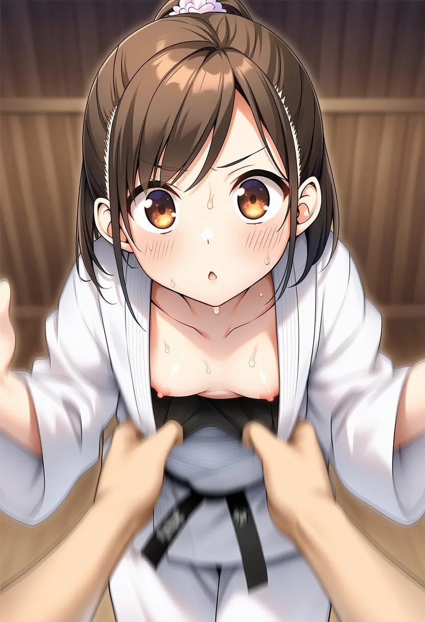 柔道中におっぱいポロリなポニテ女子