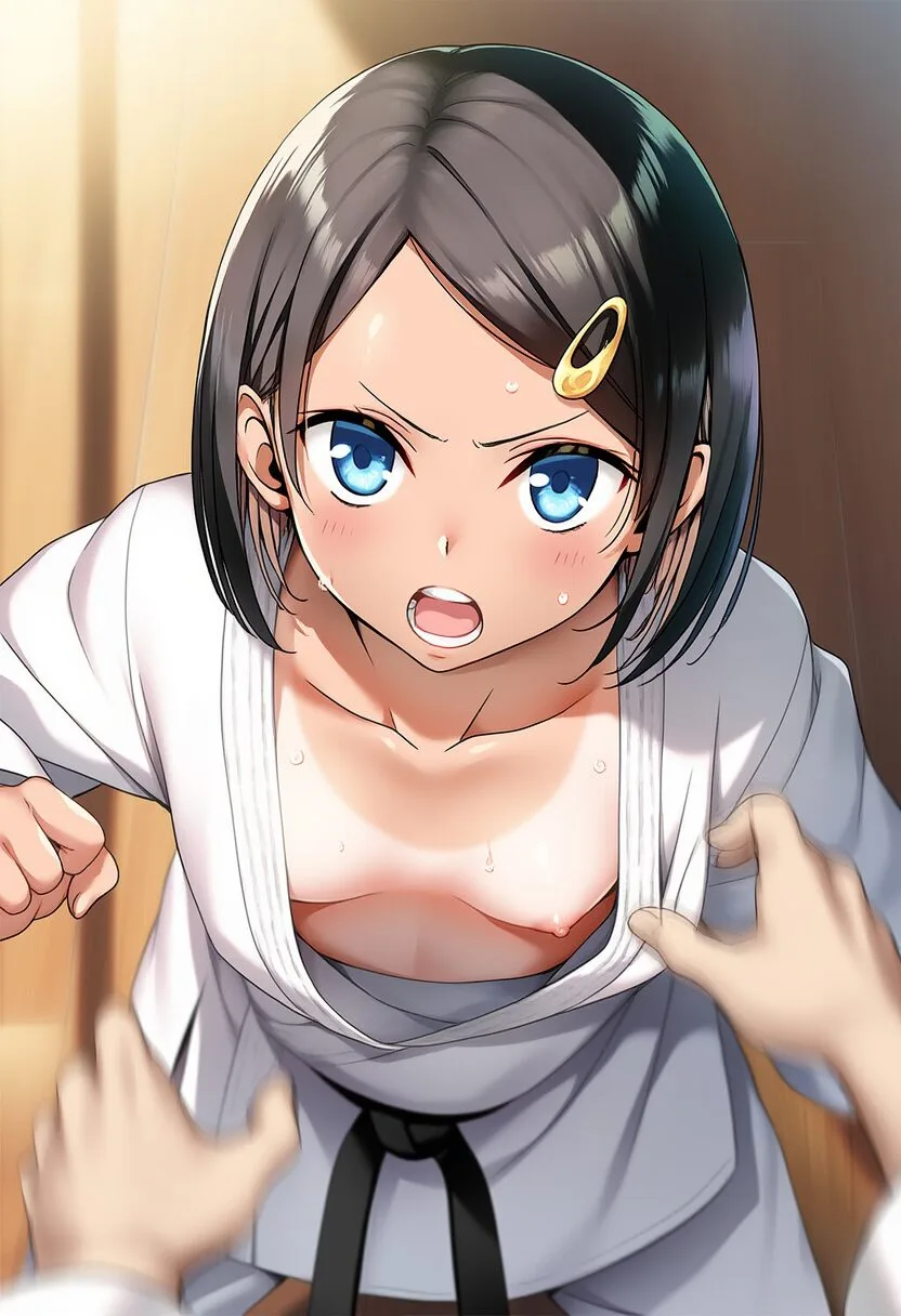 柔道中に胸ちらするスポーツ少女