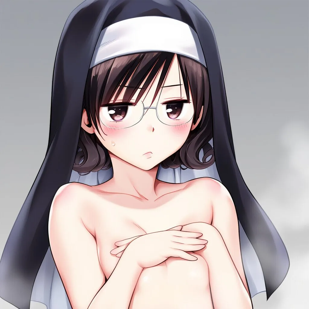 シスターは温泉で手ブラでジト目