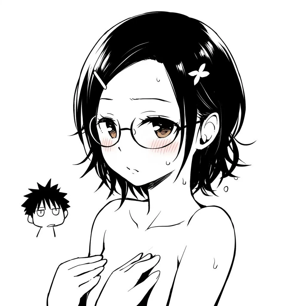 メガネ女子は温泉で手ブラでジト目