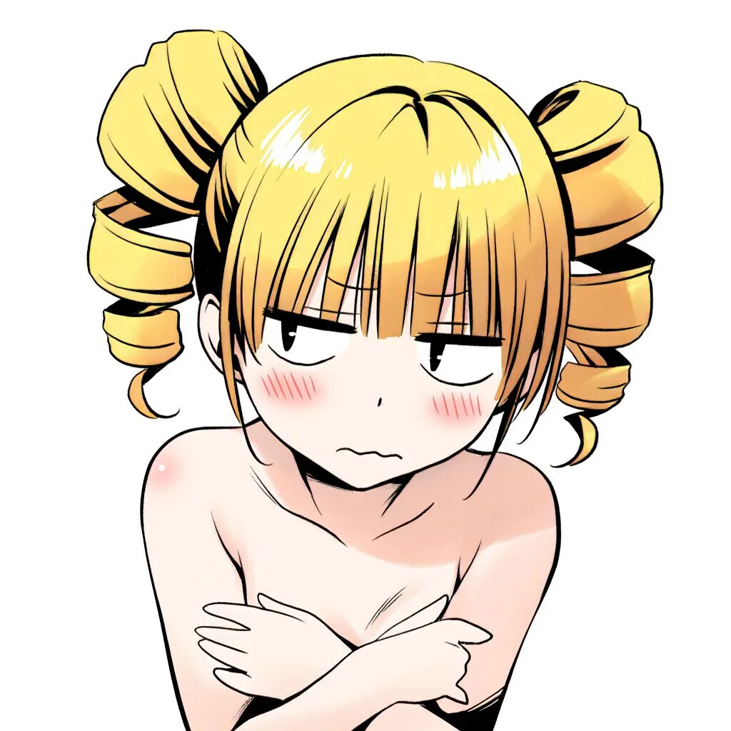 金髪ツインテール娘は温泉で手ブラでジト目