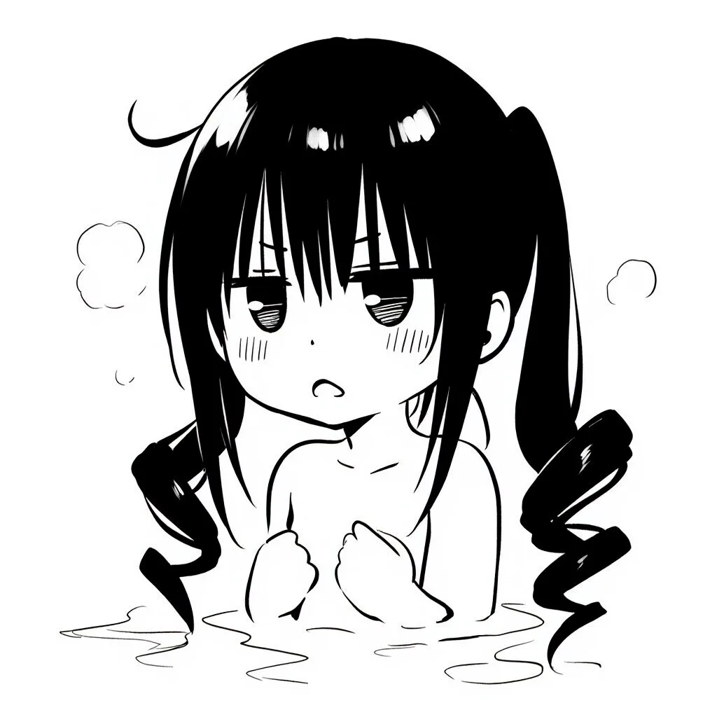 黒髪ツインテ女子は温泉で手ブラでジト目
