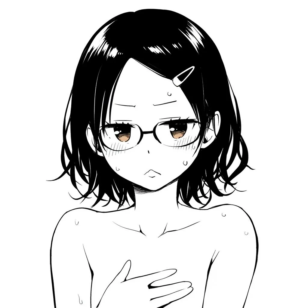 メガネ女子は温泉で手ブラでジト目