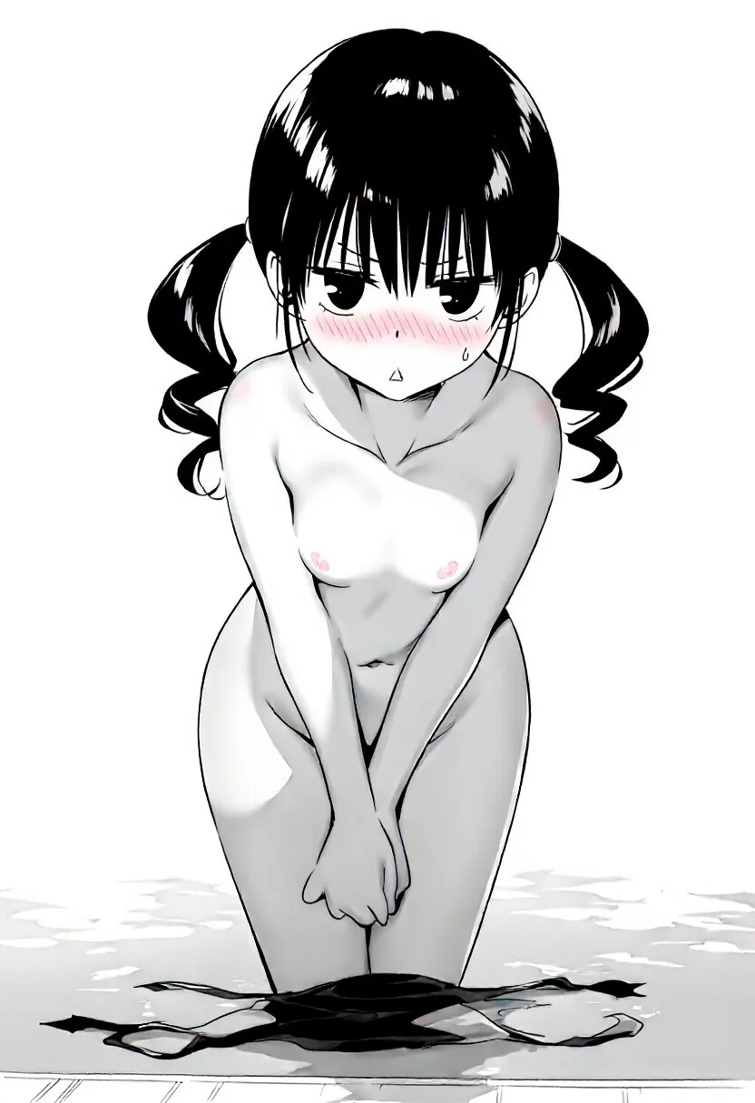 黒髪ツインテール娘はプールでジト目で全裸
