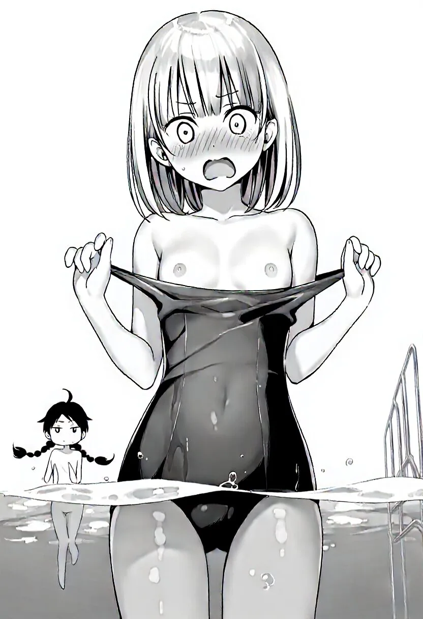 金髪の女の子の水着が破れておっぱい丸見え
