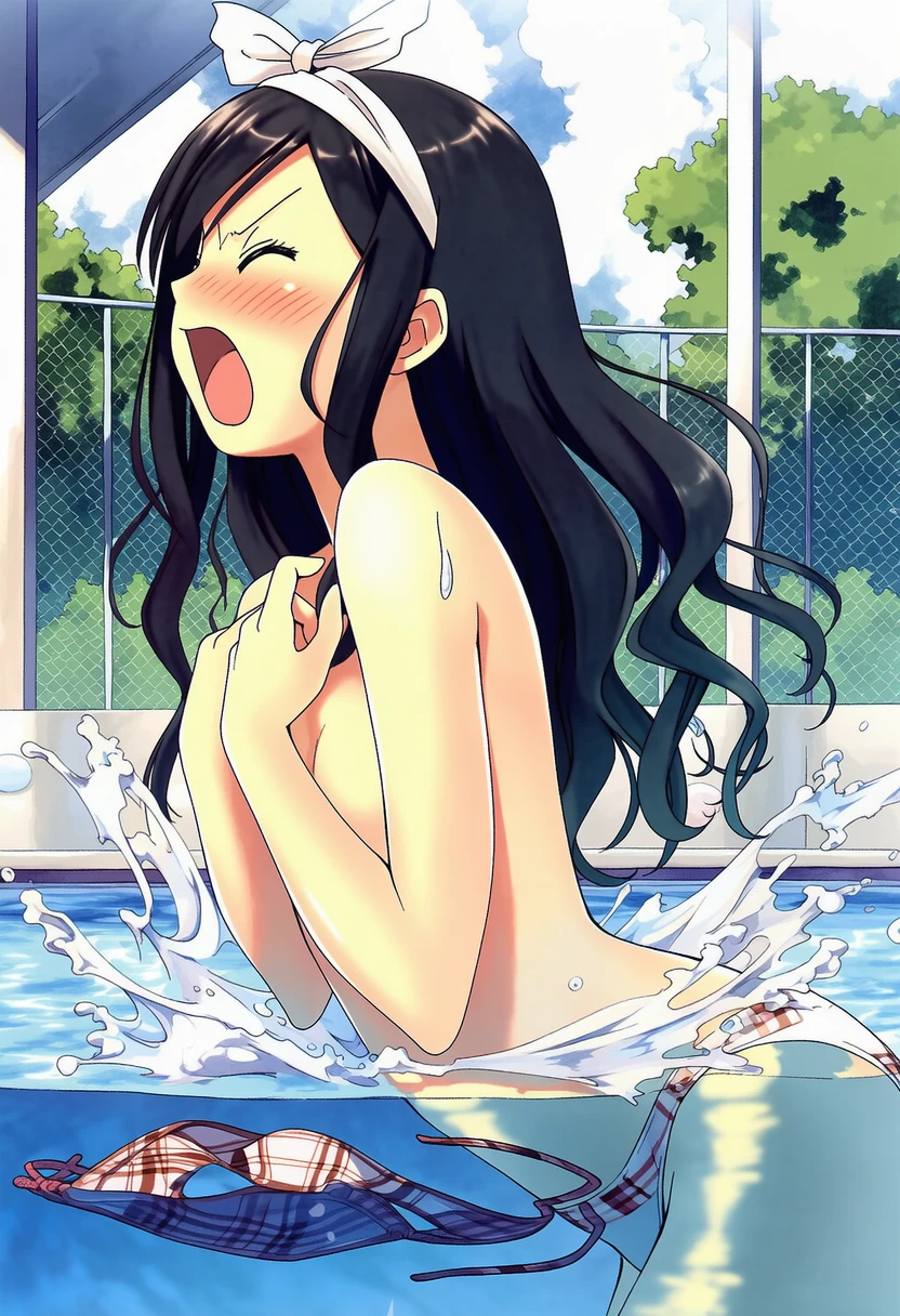 朝霧ことは: a girl, pool, topless, her stomach is under the water, {{{