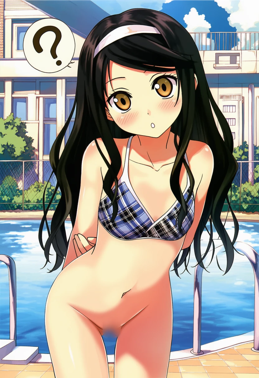 朝霧ことは: a girl, pool, bikini, bottomless, head tilt, nsfw, vagina, s