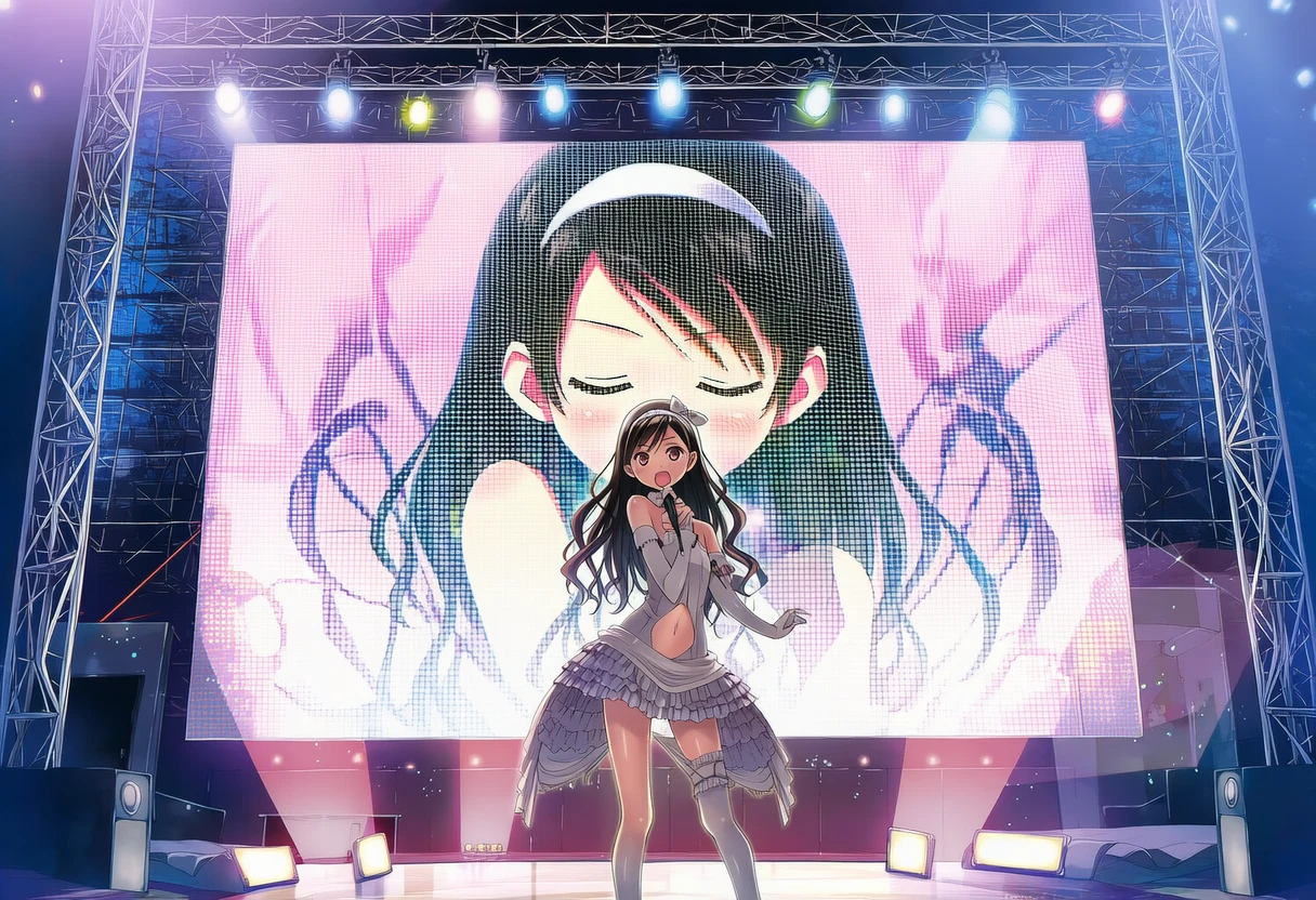 朝霧ことは: a girl, on the stage, spot light, very large screen behind h