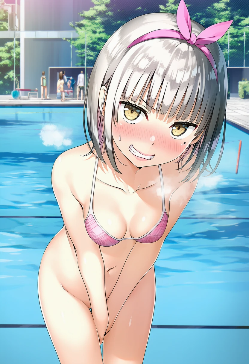 ニコリナ・ステファノヴァ: a girl, pool, bikini, bottomless, head tilt, stands beside a