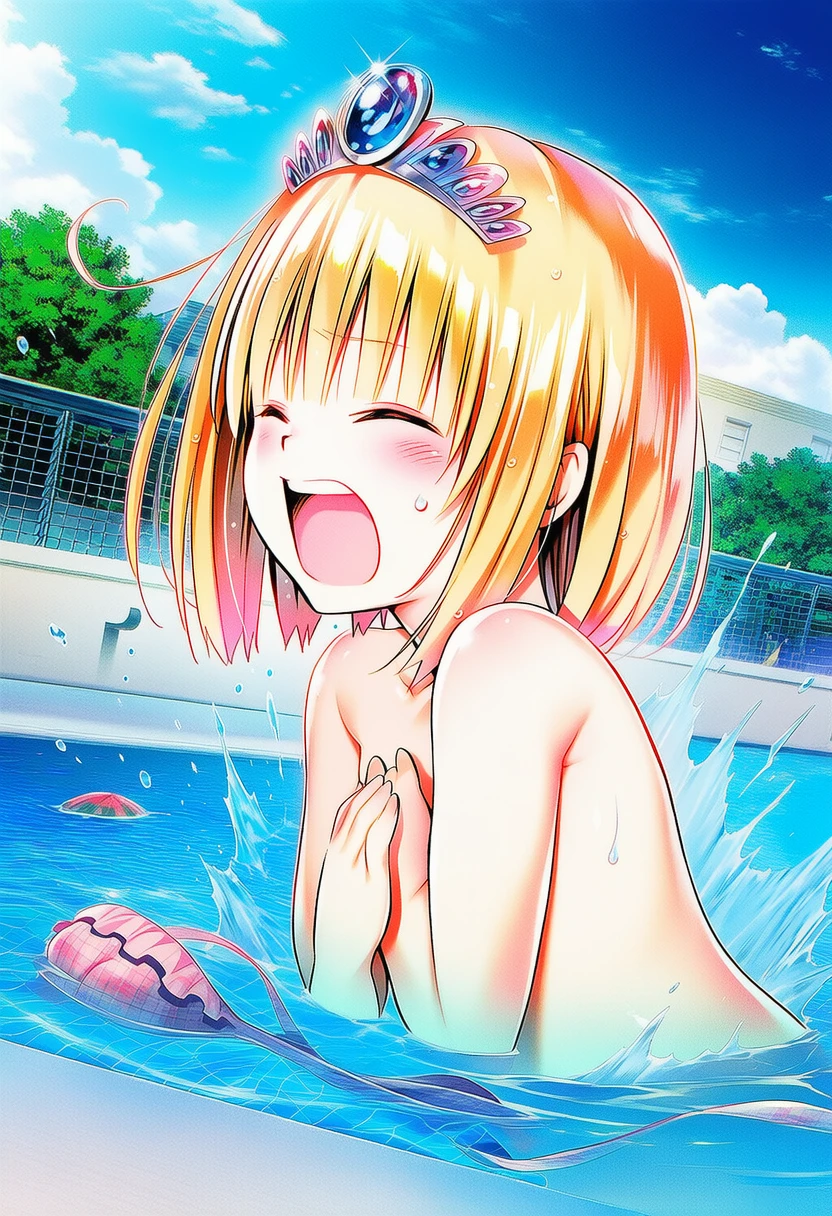 エレナ・ライトフォール: a girl, pool, topless, her stomach is under the water, {{{
