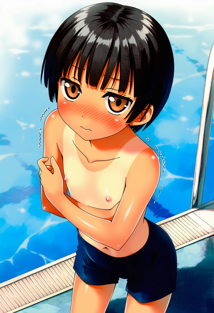 中川なおこは男の子水着はいて恥ずかしそう。