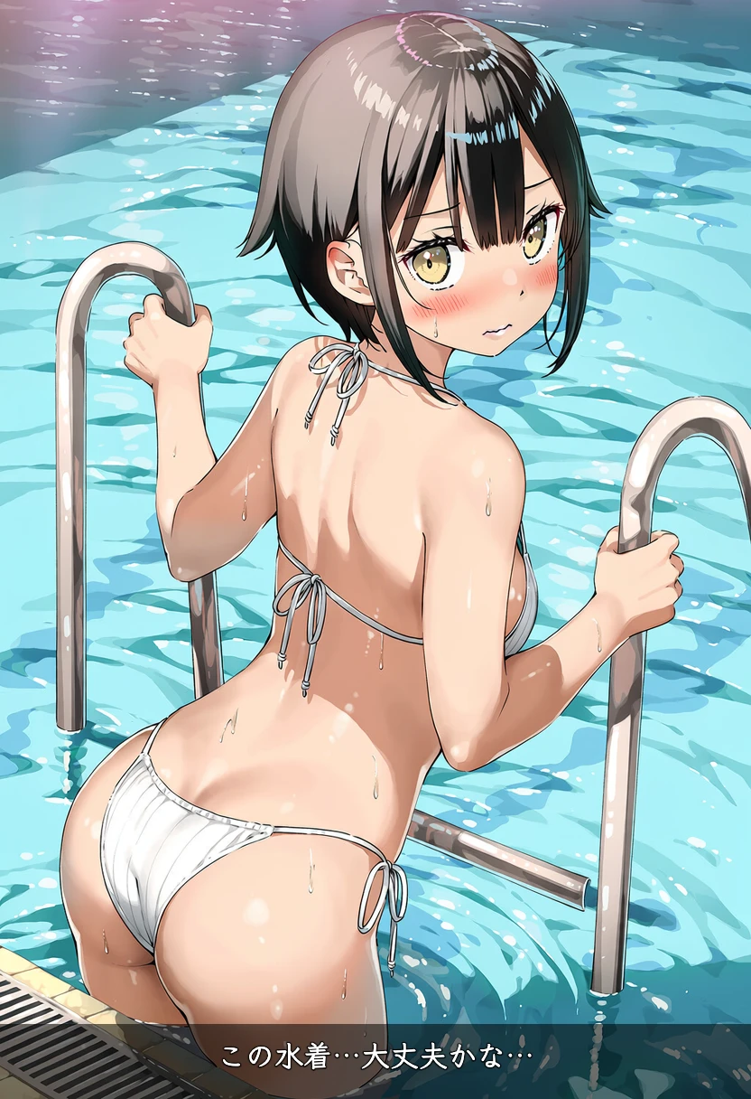 松井ひなこはゆっくりとプールに入ろうとしてる