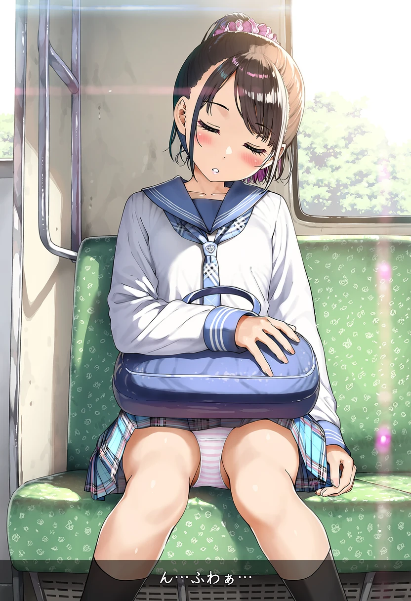 電車の中で無防備にパンチラしてる深星まどか